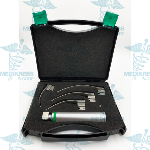 Macintosh Fiber Optic Laryngoscope with 4 Blades & Metal Body Surgical Instruments