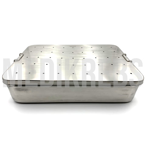 Stainless Steel Sterilization Tray w/ Perforated Lid 17 1/2'' x 12'' x 4 1/2''