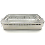 Stainless Steel Sterilization Tray w/ Perforated Lid 14'' x 7'' x 3''