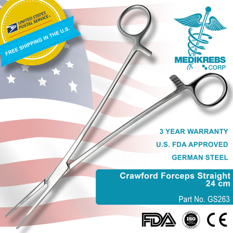 Crawford Forceps Straight 24 cm Surgical Instruments