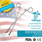 Foerster Sponge Holding Forceps Straight Smooth Jaws 18 cm