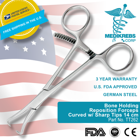 Bone Holding Reposition Forceps Curved w/ Sharp Tips 14 cm Termite Clamp